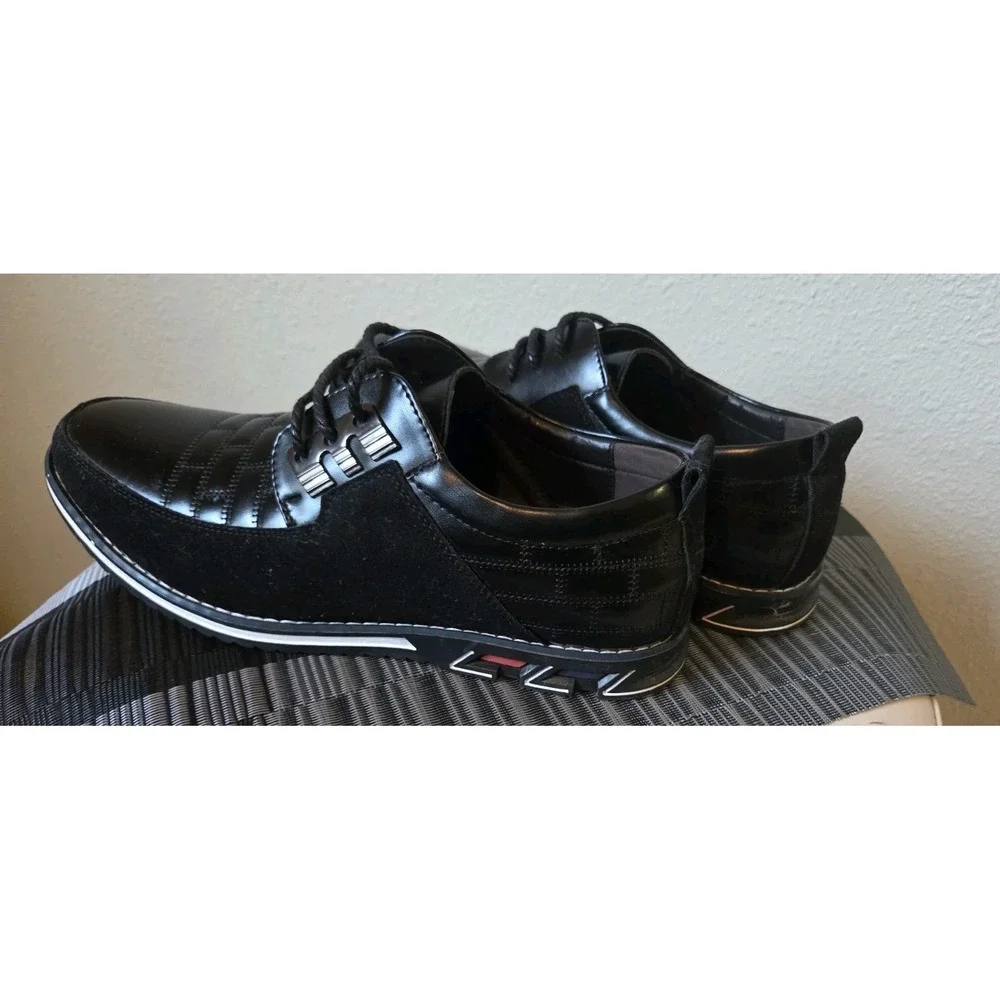 Gatsby Shoes Mens 9 Black Faux Leather Oxford Derby Lace Up Orthopedic NEW